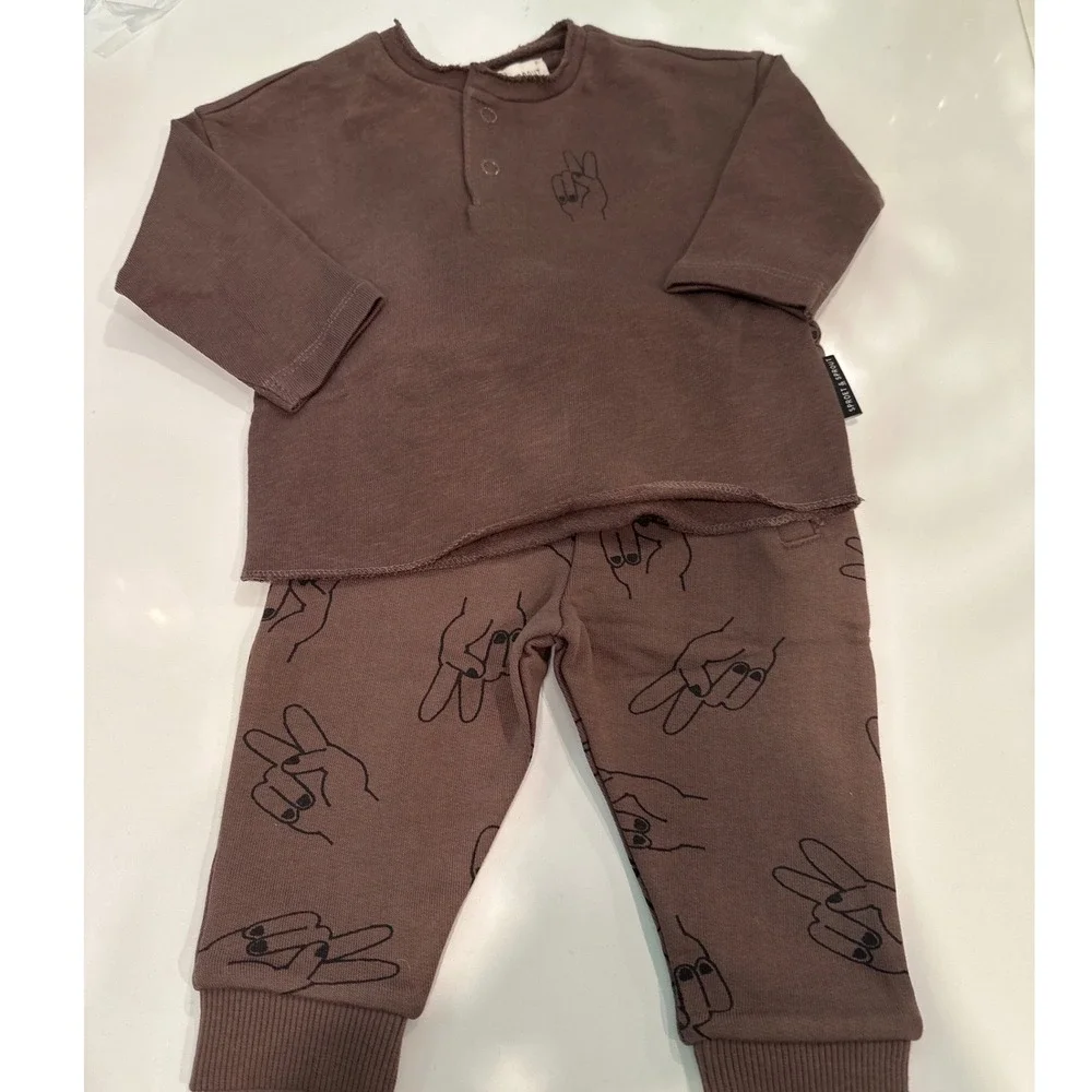 Sproet & Sprout Baby Peace Sign Henley and Jogger Set Brown W22-318 W22-413 6M